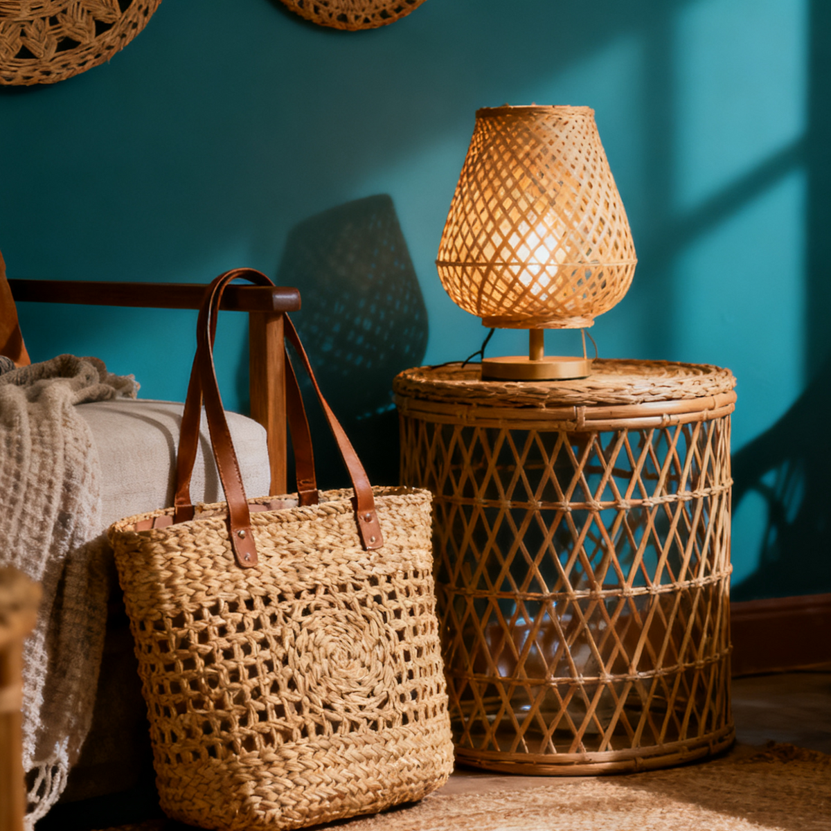 Rattan-woven bag