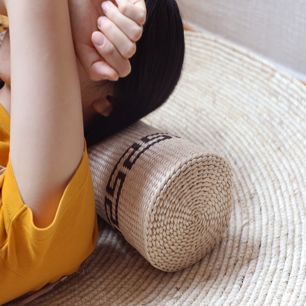 Natural Rattan Woven Cylindrical Support Pillow