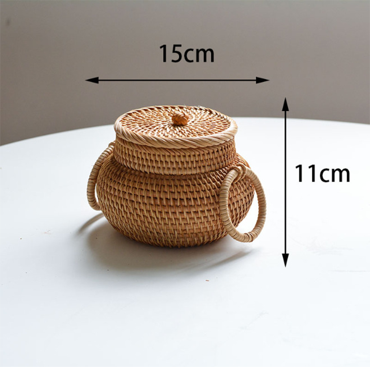 Natural primary color rattan woven storage jar with lid