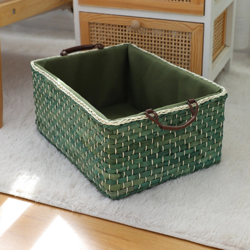 Natural straw storage basket