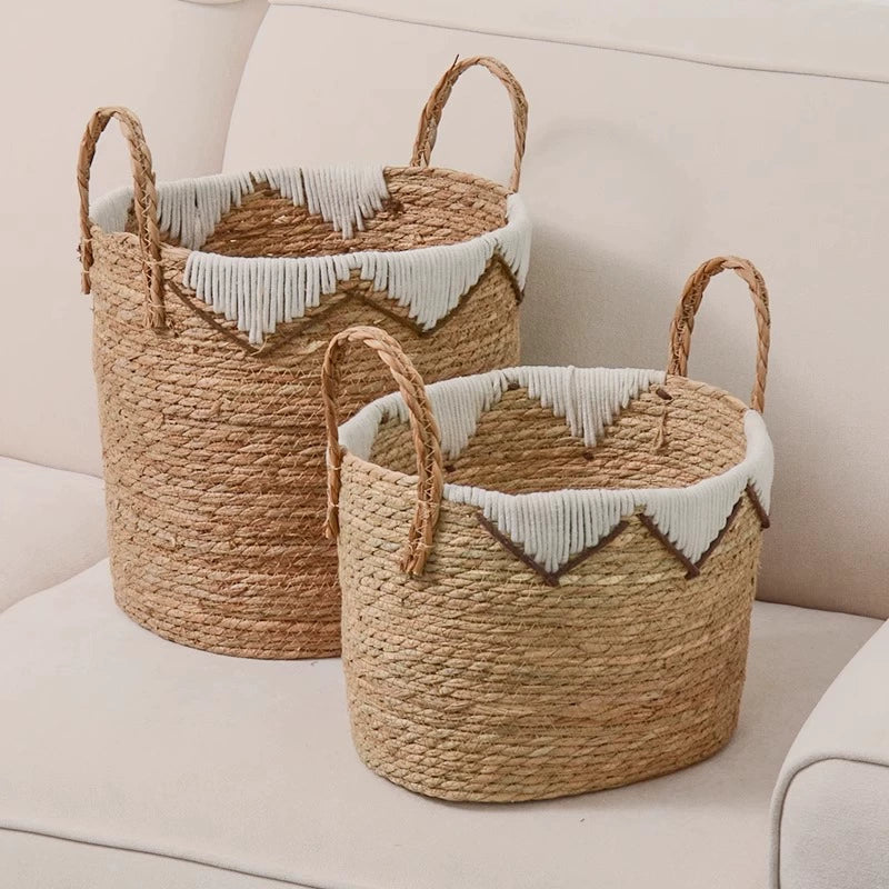 Straw woven handbag storage basket