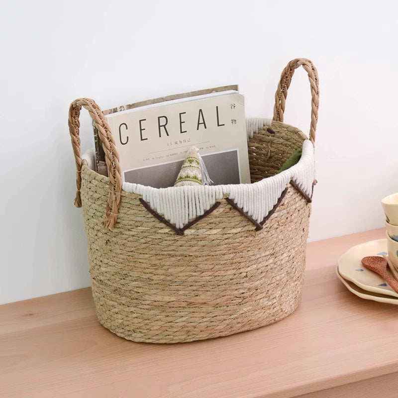 Straw woven handbag storage basket