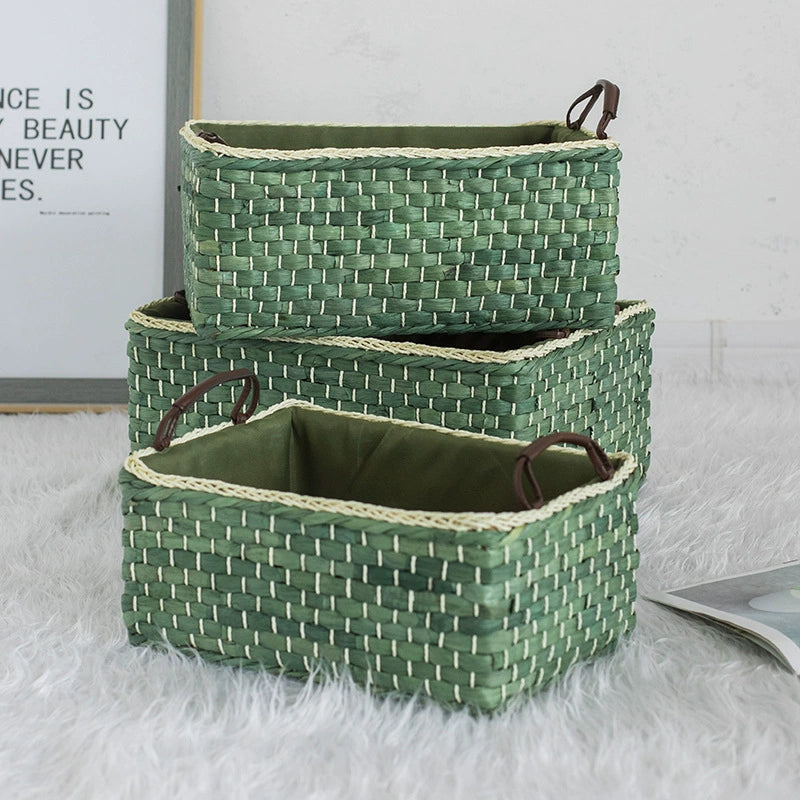 Natural straw storage basket