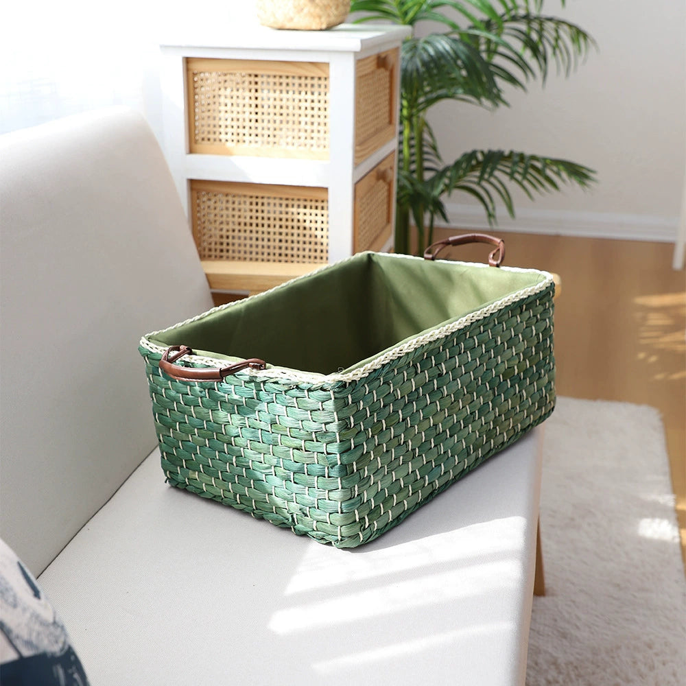 Natural straw storage basket