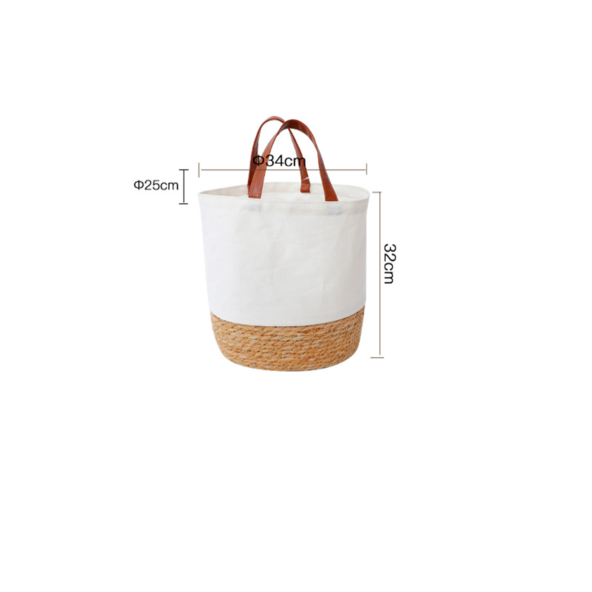 Canvas straw woven color-block cylinder handbag