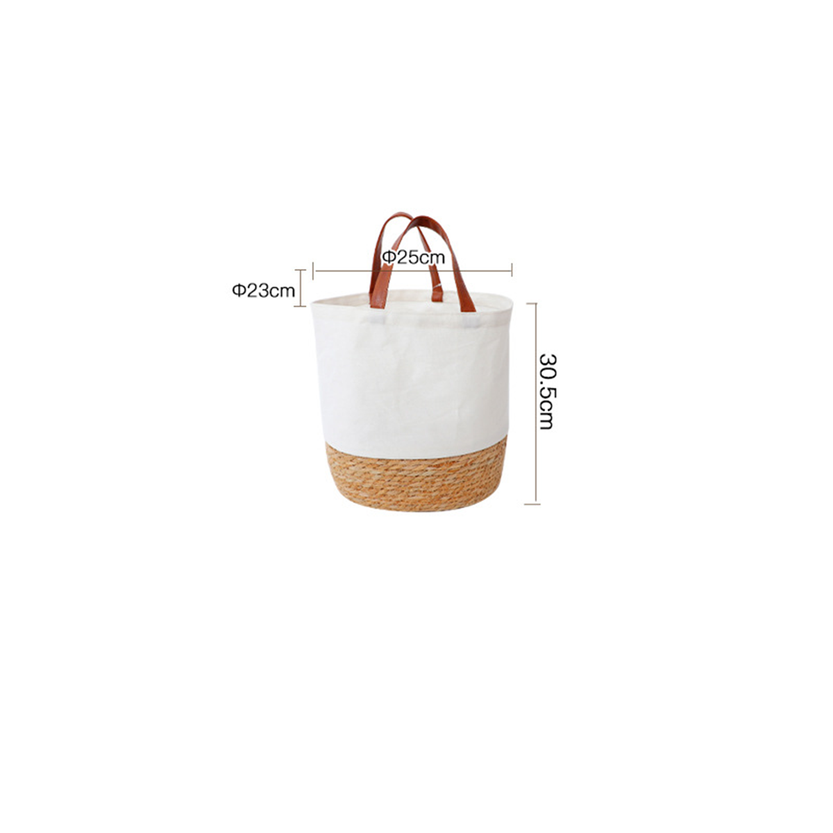 Canvas straw woven color-block cylinder handbag