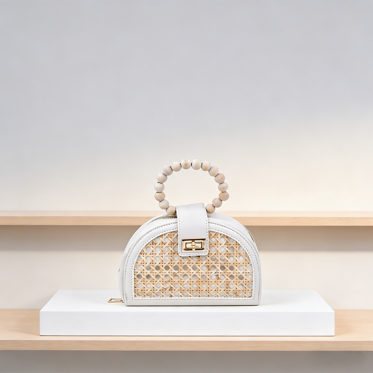 Cloud White Rattan Woven Semi-Circular Handbag