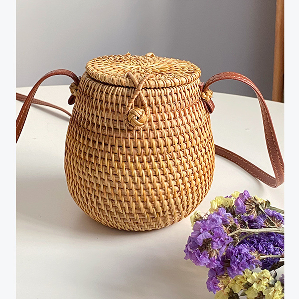 Rattan Wicker Gourd Crossbody Bag