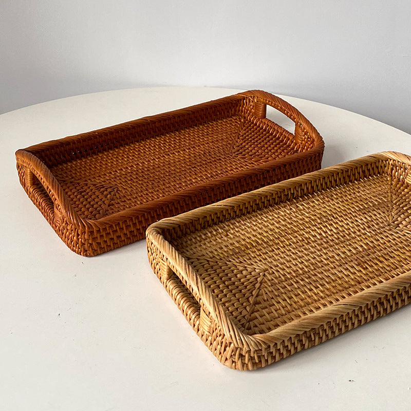 Natural Rattan Woven Rectangular Tray with Double Handles