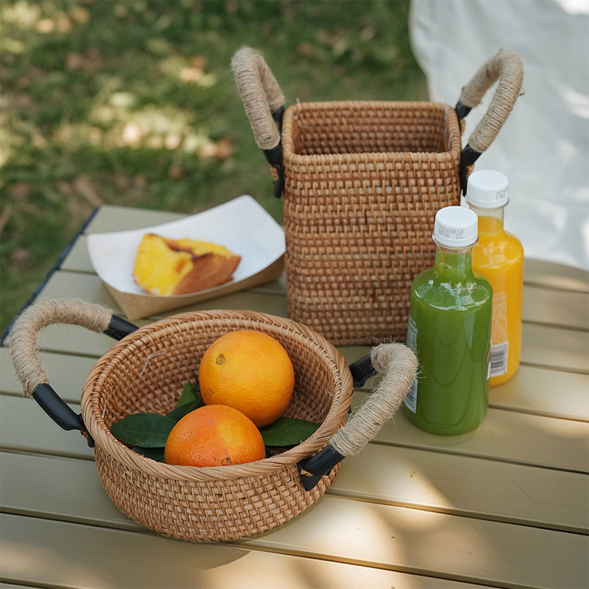 Natural Rattan Storage Basket Series with Hemp Rope Handles