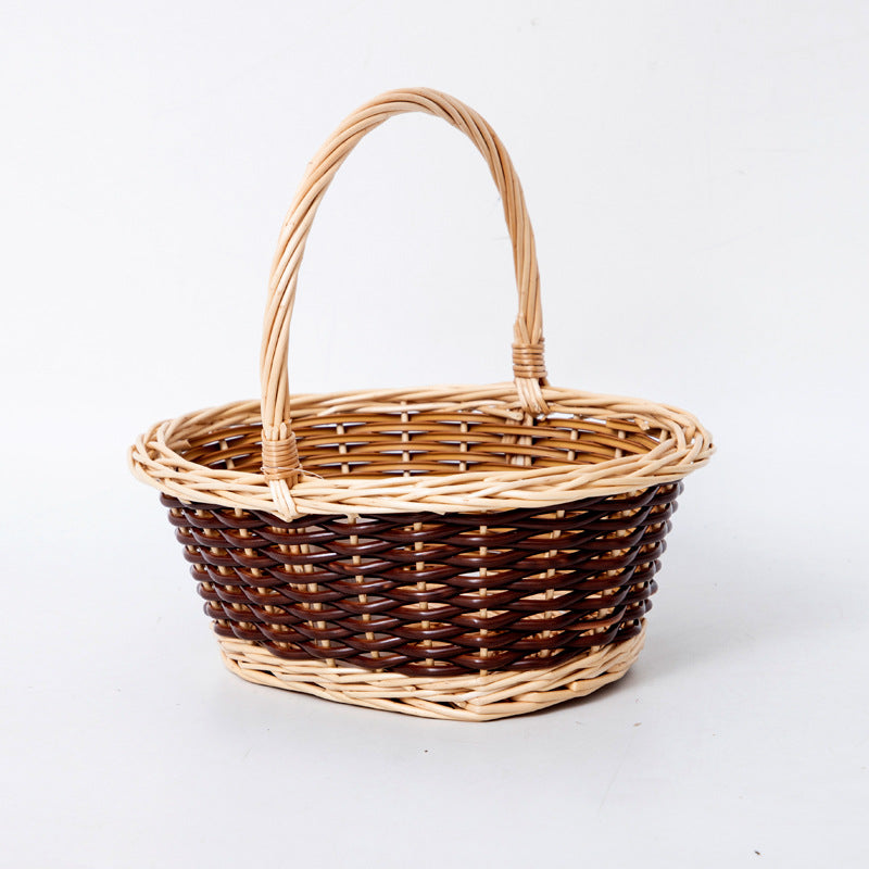 Two-tone Oval Willow Rattan Woven Handheld Storage Basket