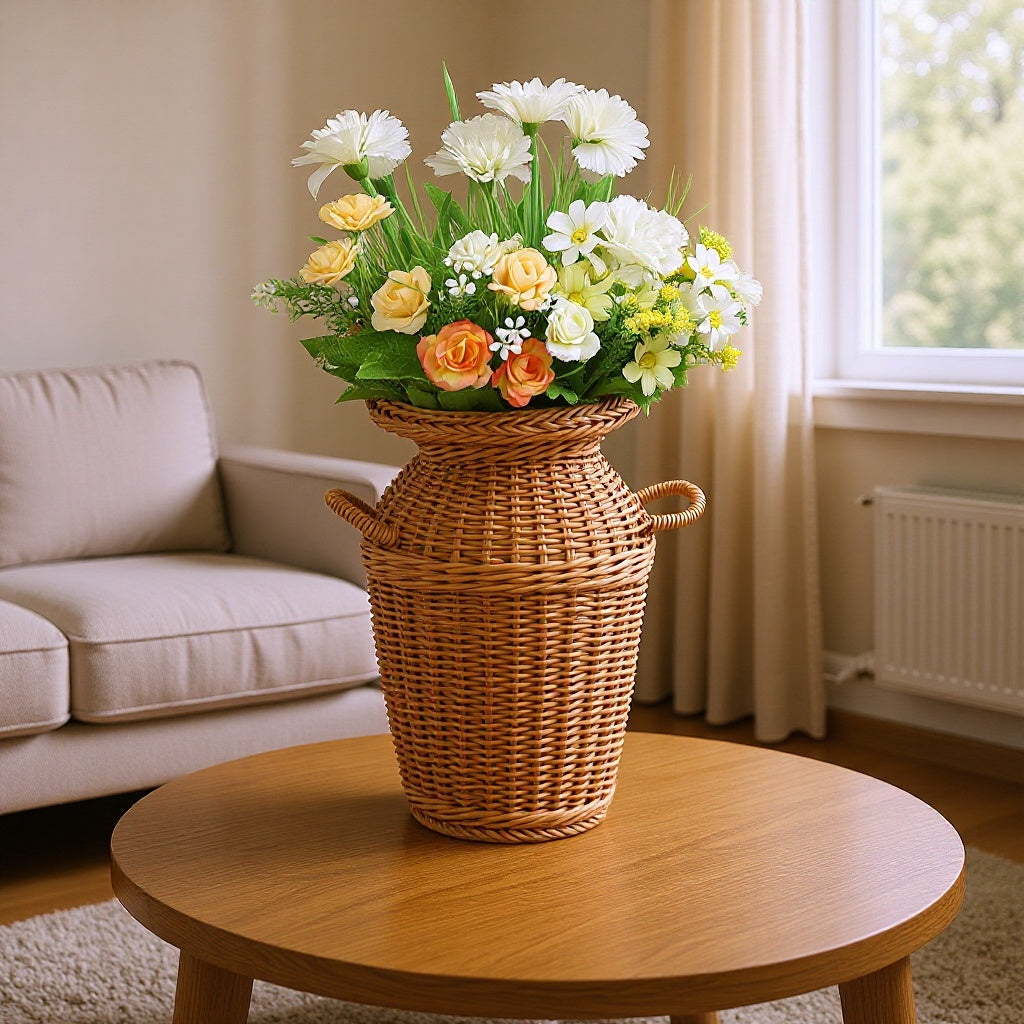 Rattan-like Double-eared Retro Decorative Vase