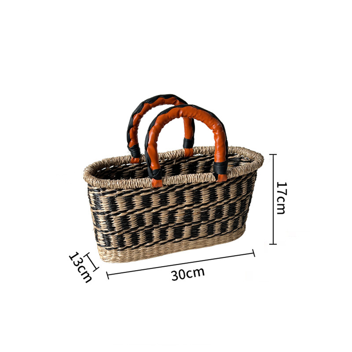 Contrast-Color Straw Handbasket