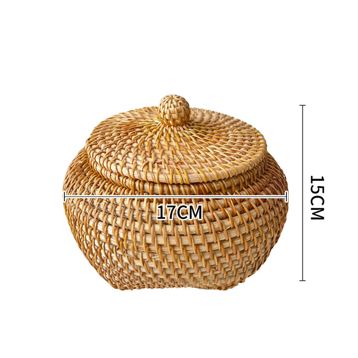 Natural primary color rattan woven storage jar with lid