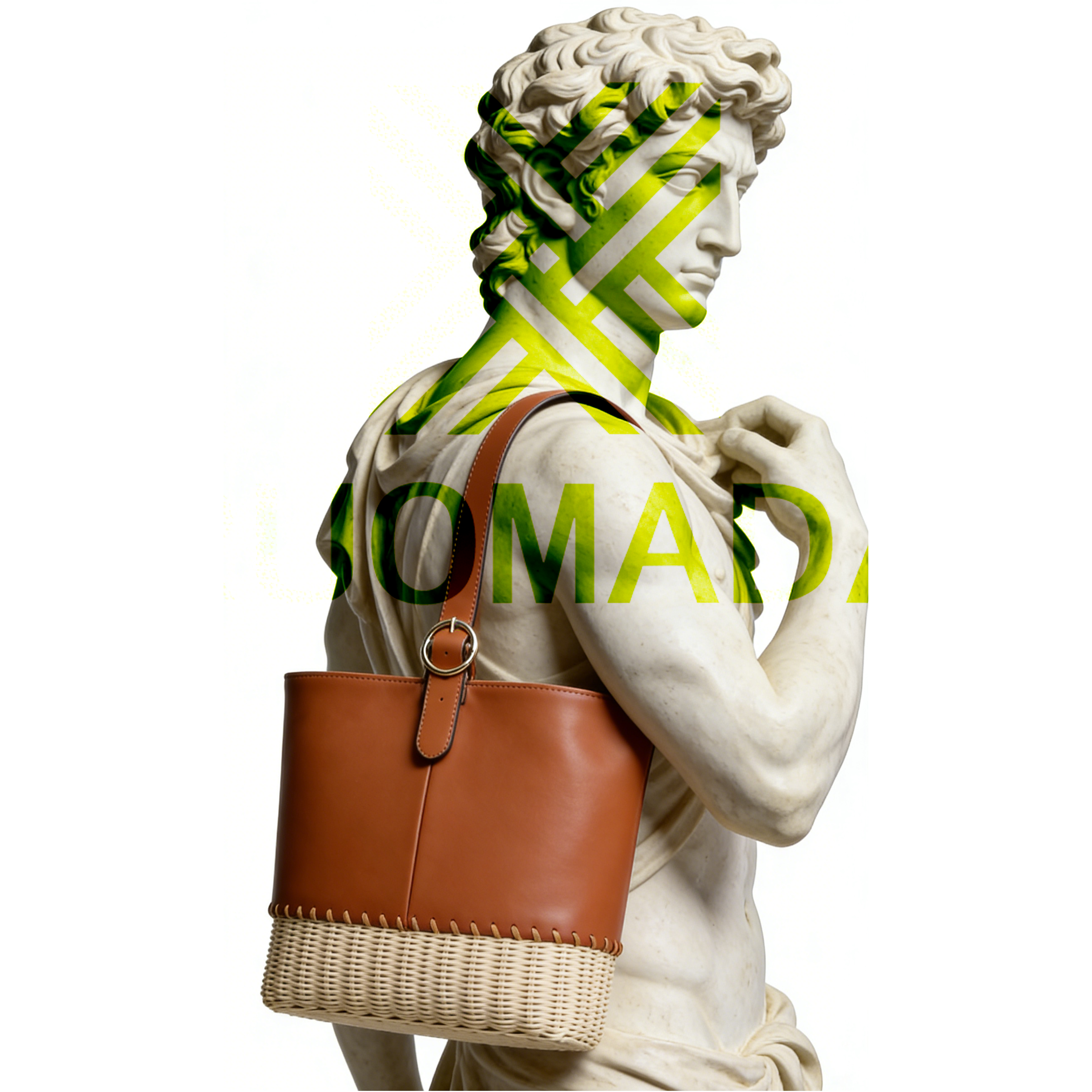 Caramel Brown Leather Rattan bucket bag