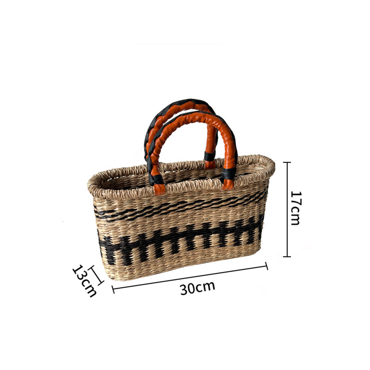 Contrast-Color Straw Handbasket
