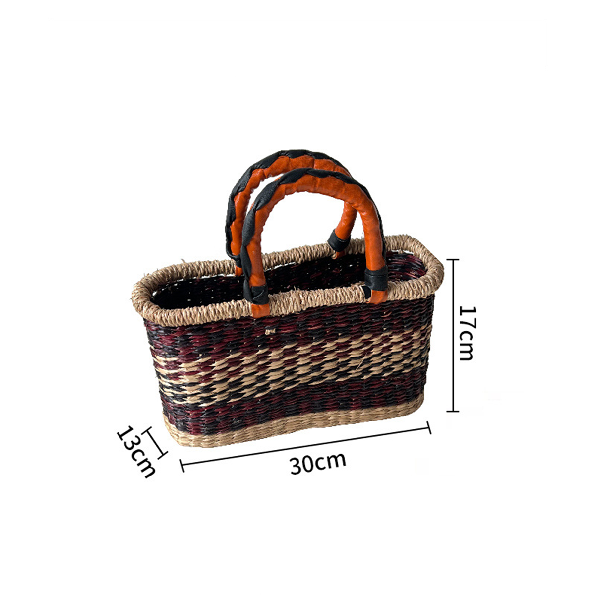 Contrast-Color Straw Handbasket