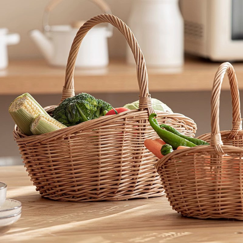 Rattan woven oval hand-held vegetable basket