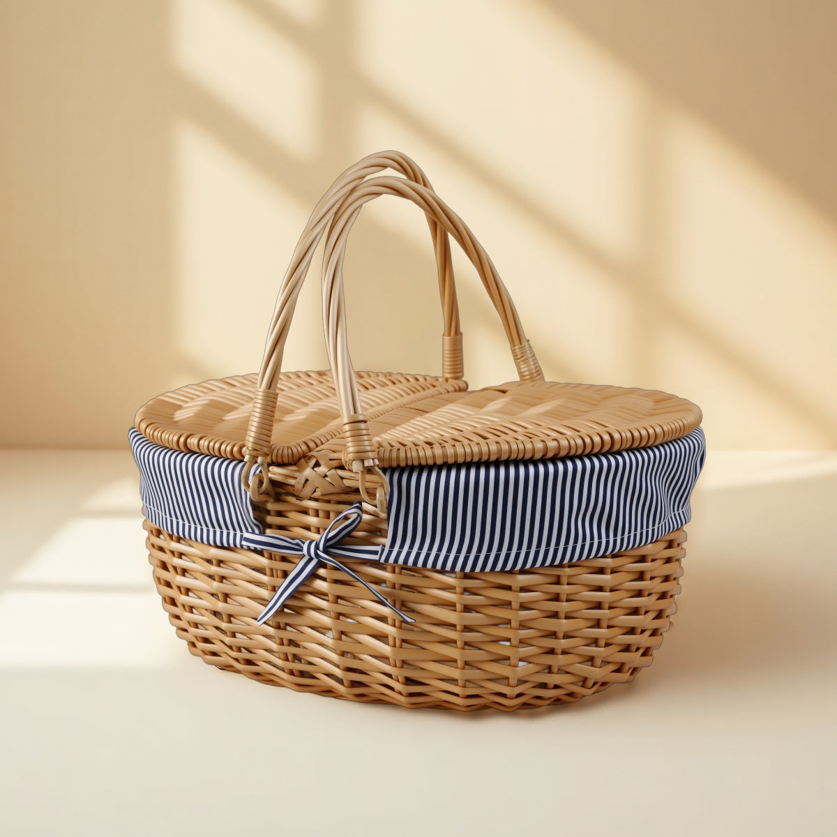 Natural wicker picnic basket