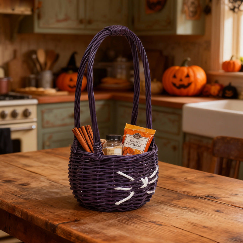 Deep Purple Imitation Rattan Spider Pattern Handheld Storage Basket