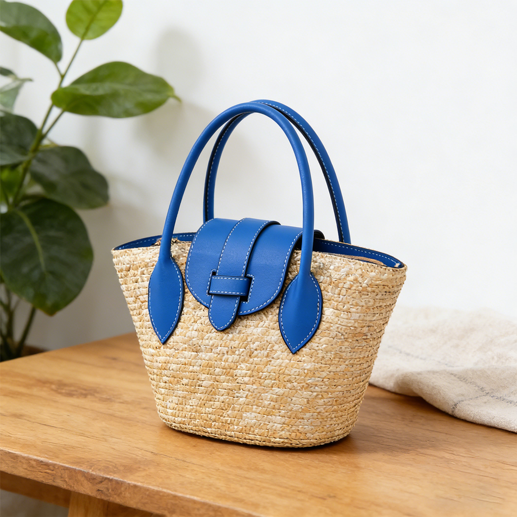 Woven sea blue handbag