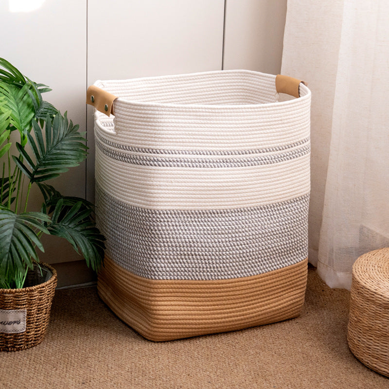 Nordic-style color-block cotton cord large-capacity fabric storage basket