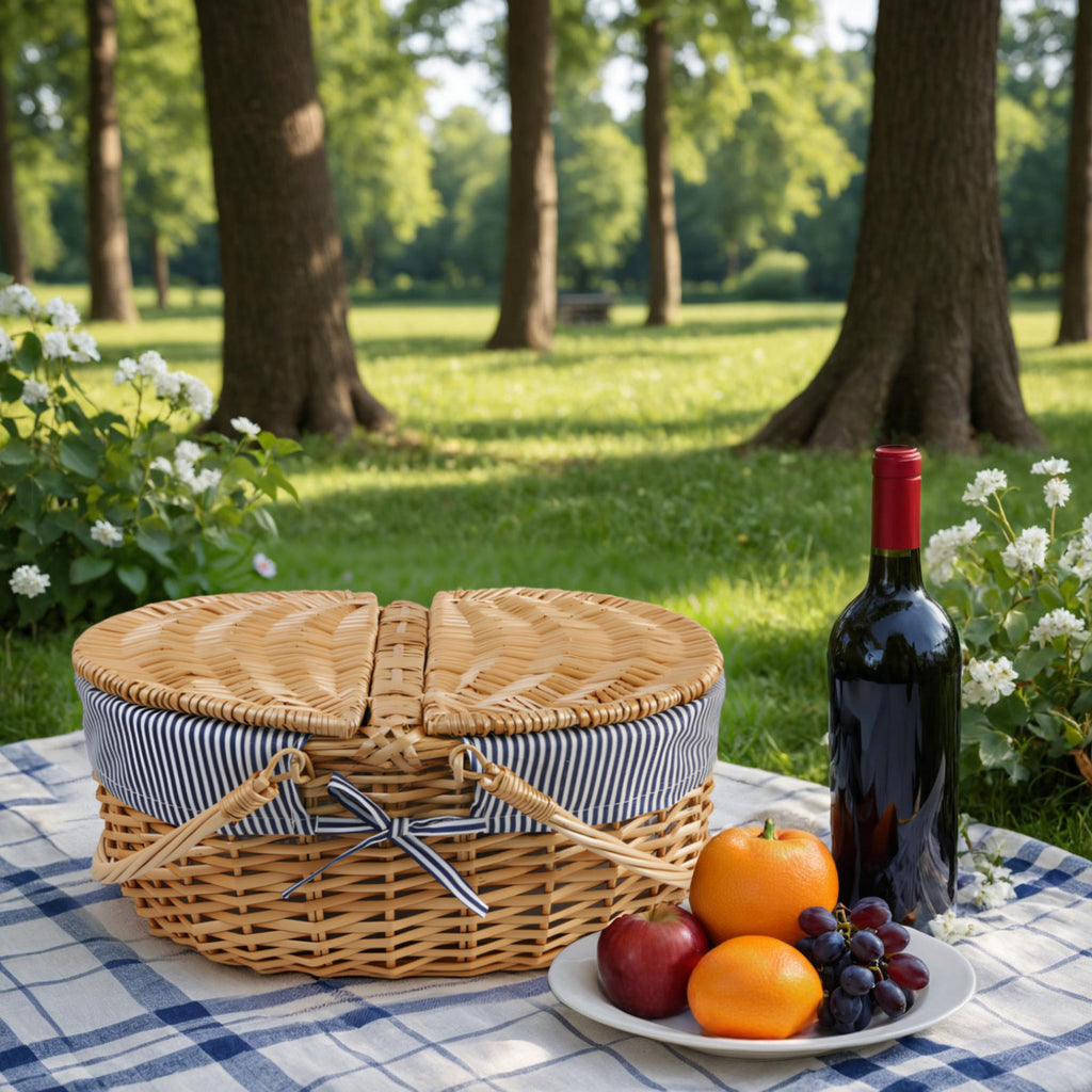 Natural wicker picnic basket