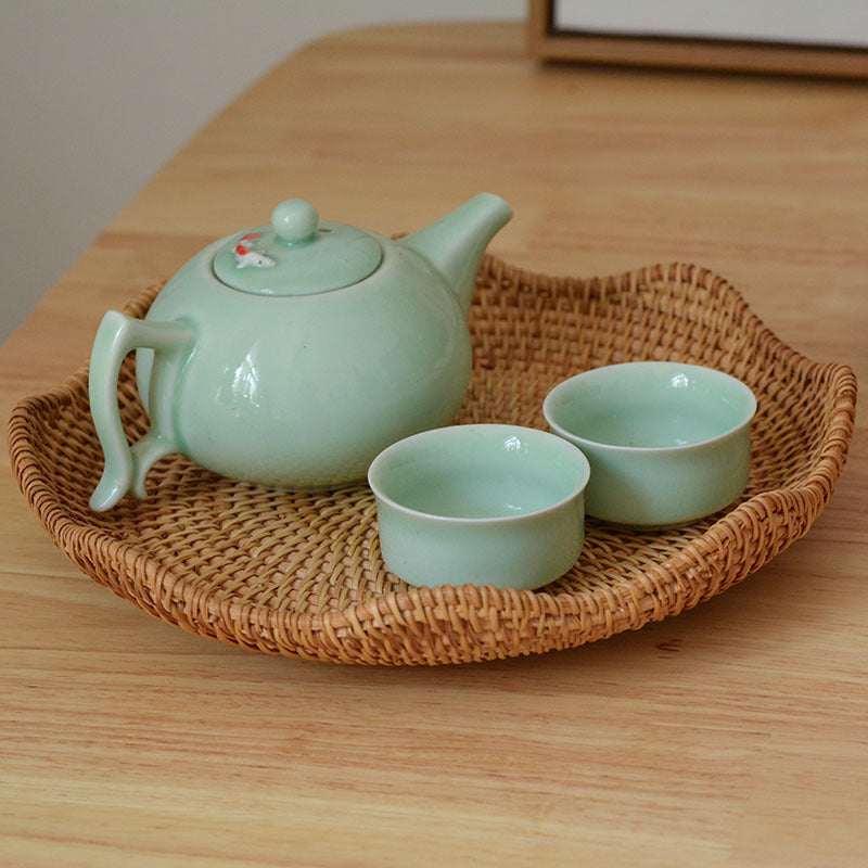 Wicker fruit plate with shallow mouth woven from autumn rattan(Sets)
