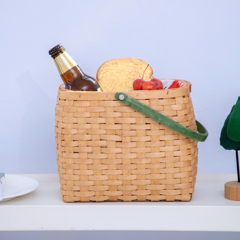 Wooden Woven Storage Picnic Basket