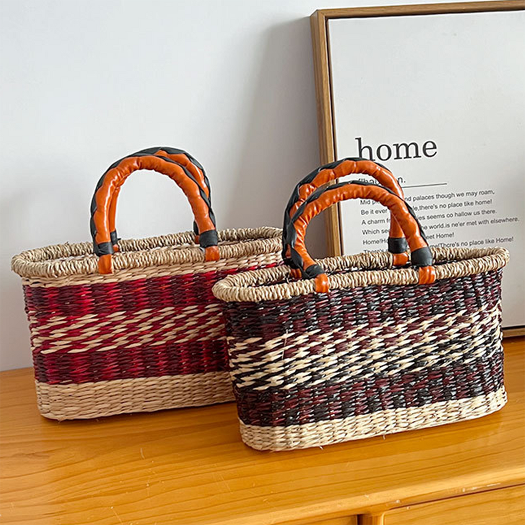 Contrast-Color Straw Handbasket