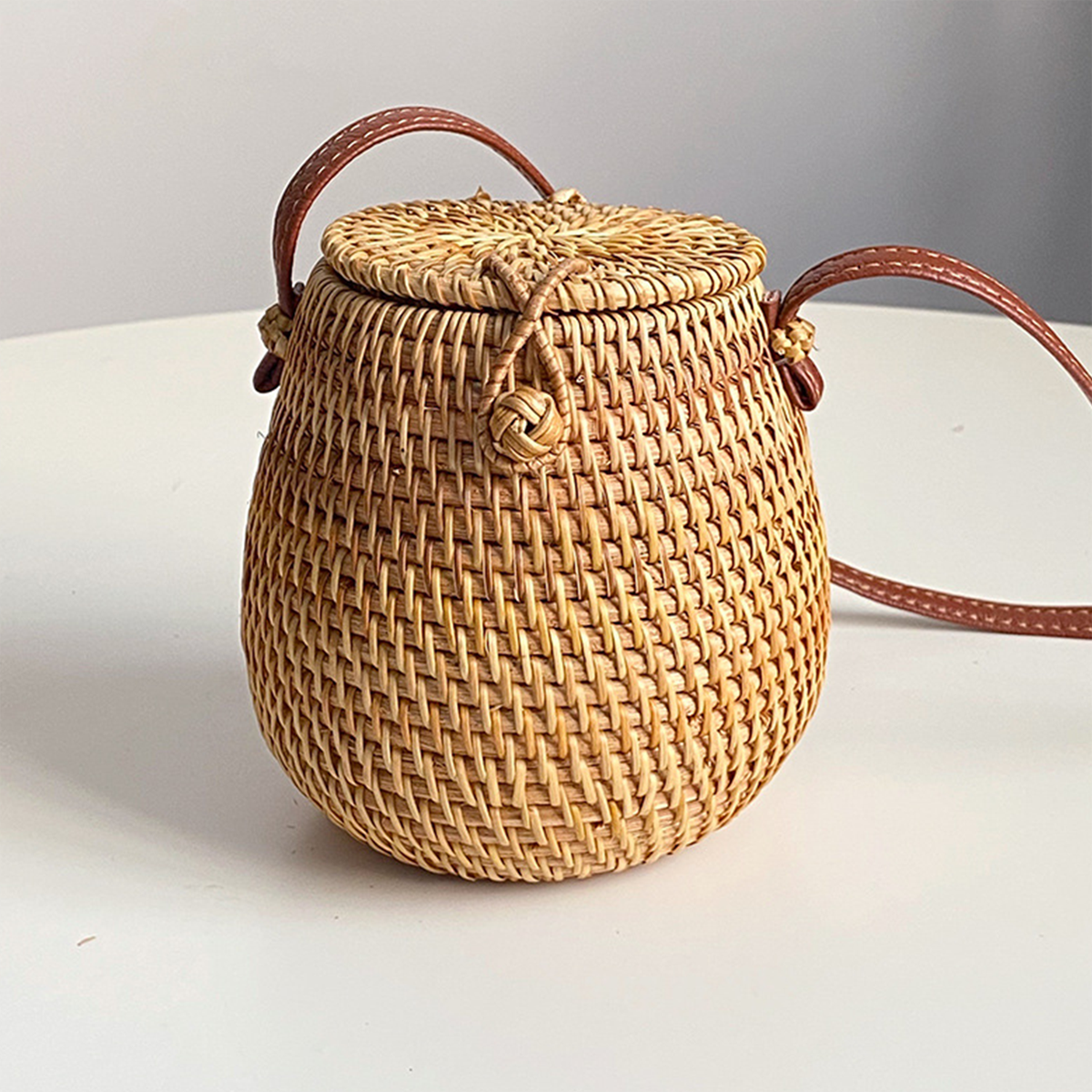 Rattan Wicker Gourd Crossbody Bag