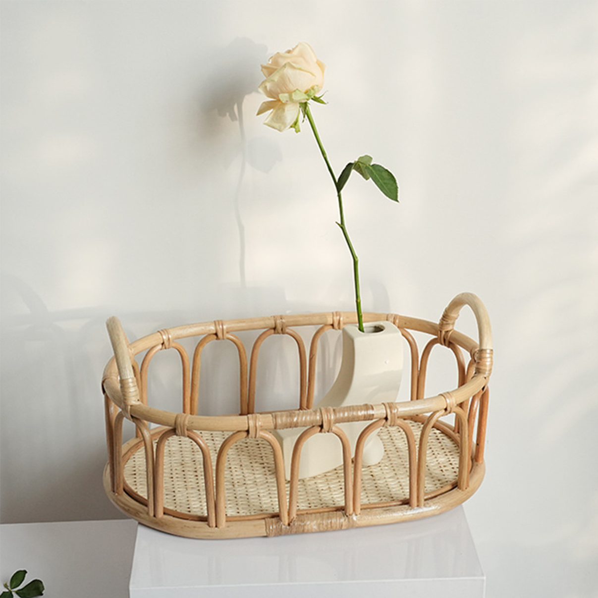 White Rattan Oval Tray