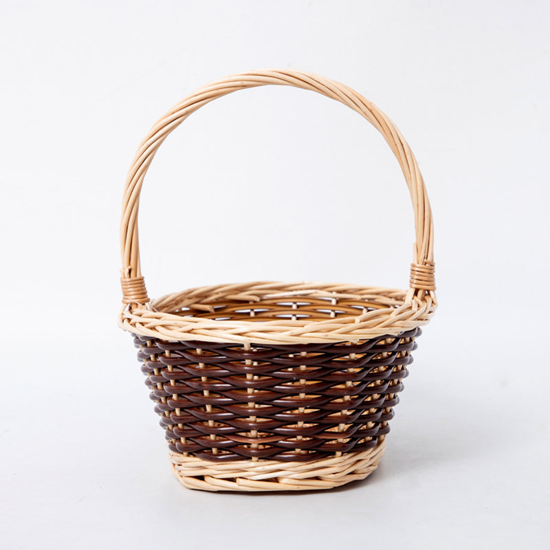 Two-tone Oval Willow Rattan Woven Handheld Storage Basket