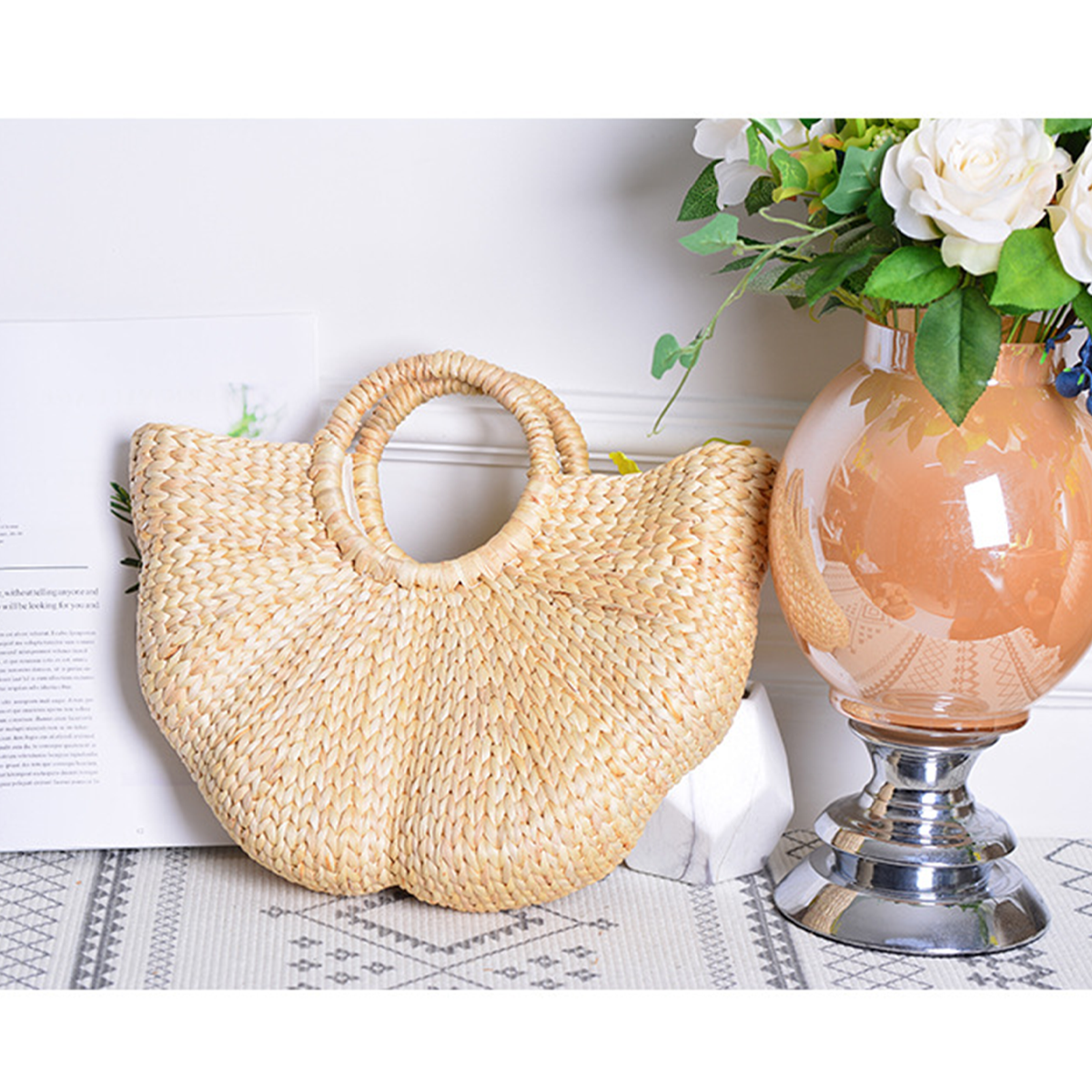 Straw Woven Wave Handheld Tote Bag
