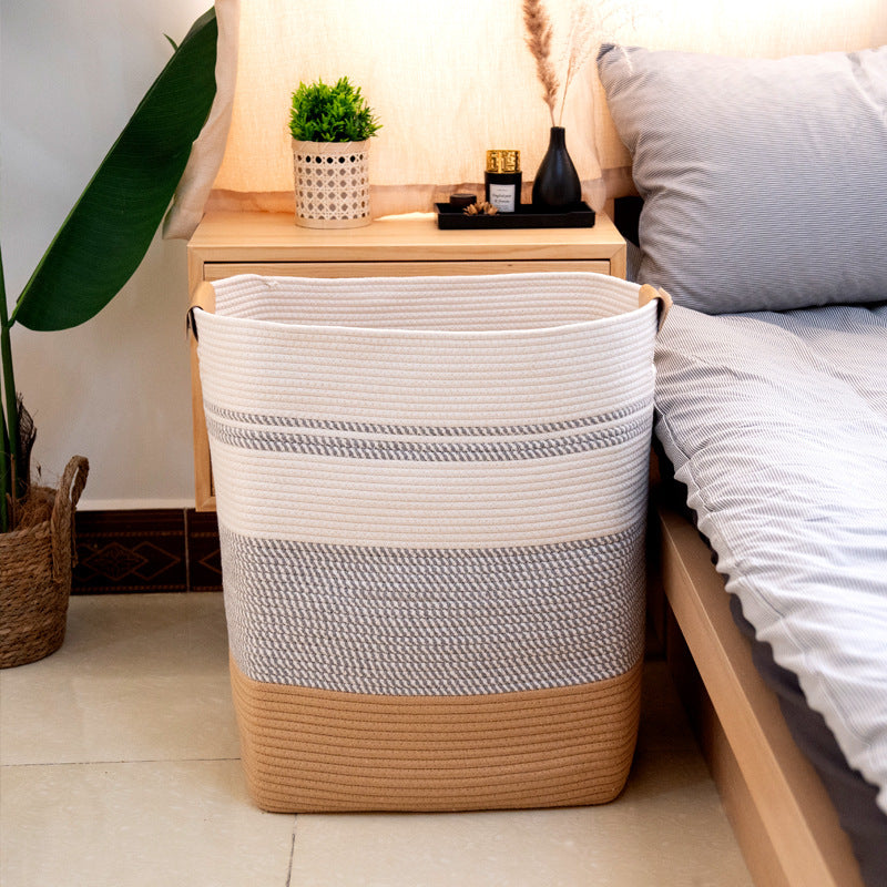Nordic-style color-block cotton cord large-capacity fabric storage basket