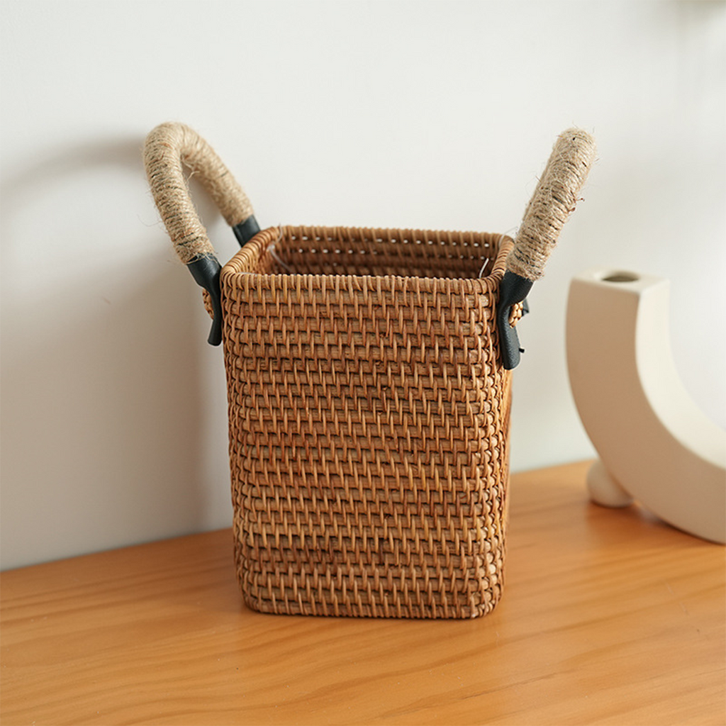 Natural Rattan Storage Basket Series with Hemp Rope Handles