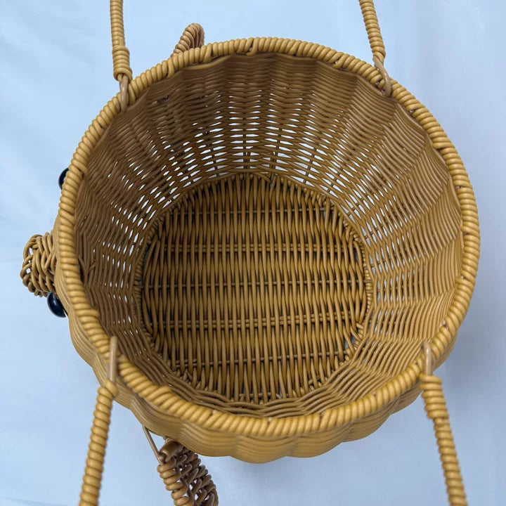Cartoon pig-shaped rattan-like woven handbag storage basket
