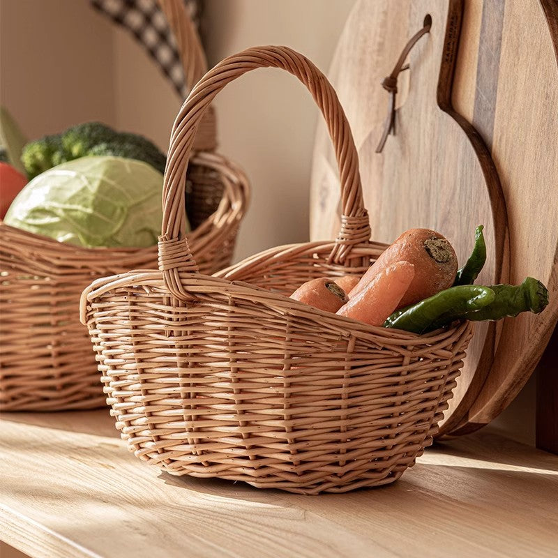 Rattan woven oval hand-held vegetable basket