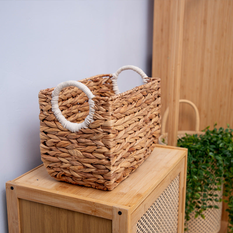 Forest-style natural straw woven handbag storage basket