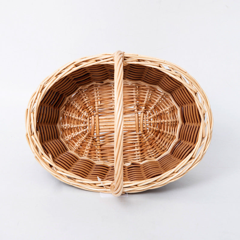 Two-tone Oval Willow Rattan Woven Handheld Storage Basket