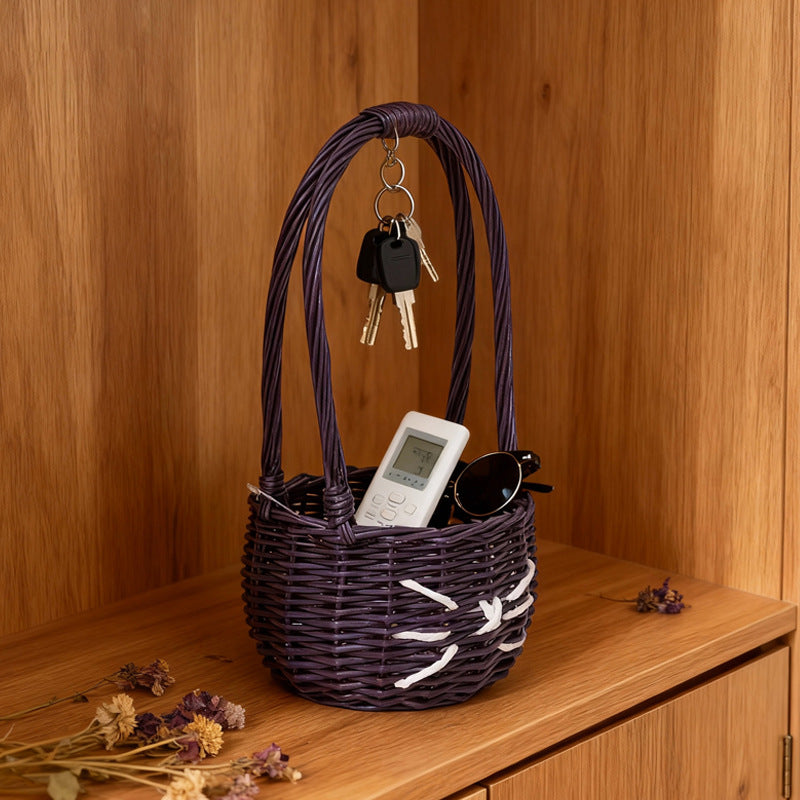 Deep Purple Imitation Rattan Spider Pattern Handheld Storage Basket
