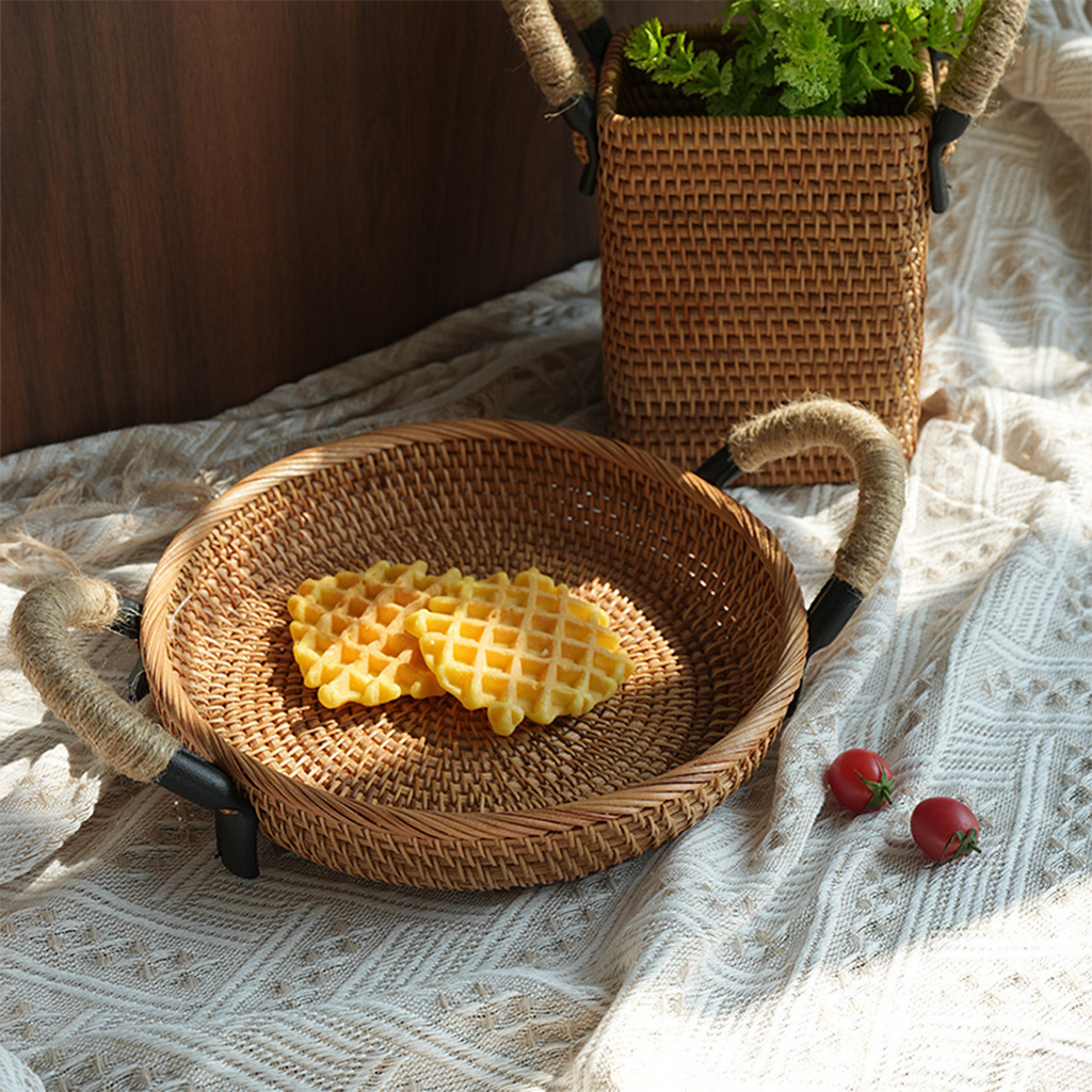Natural Rattan Storage Basket Series with Hemp Rope Handles