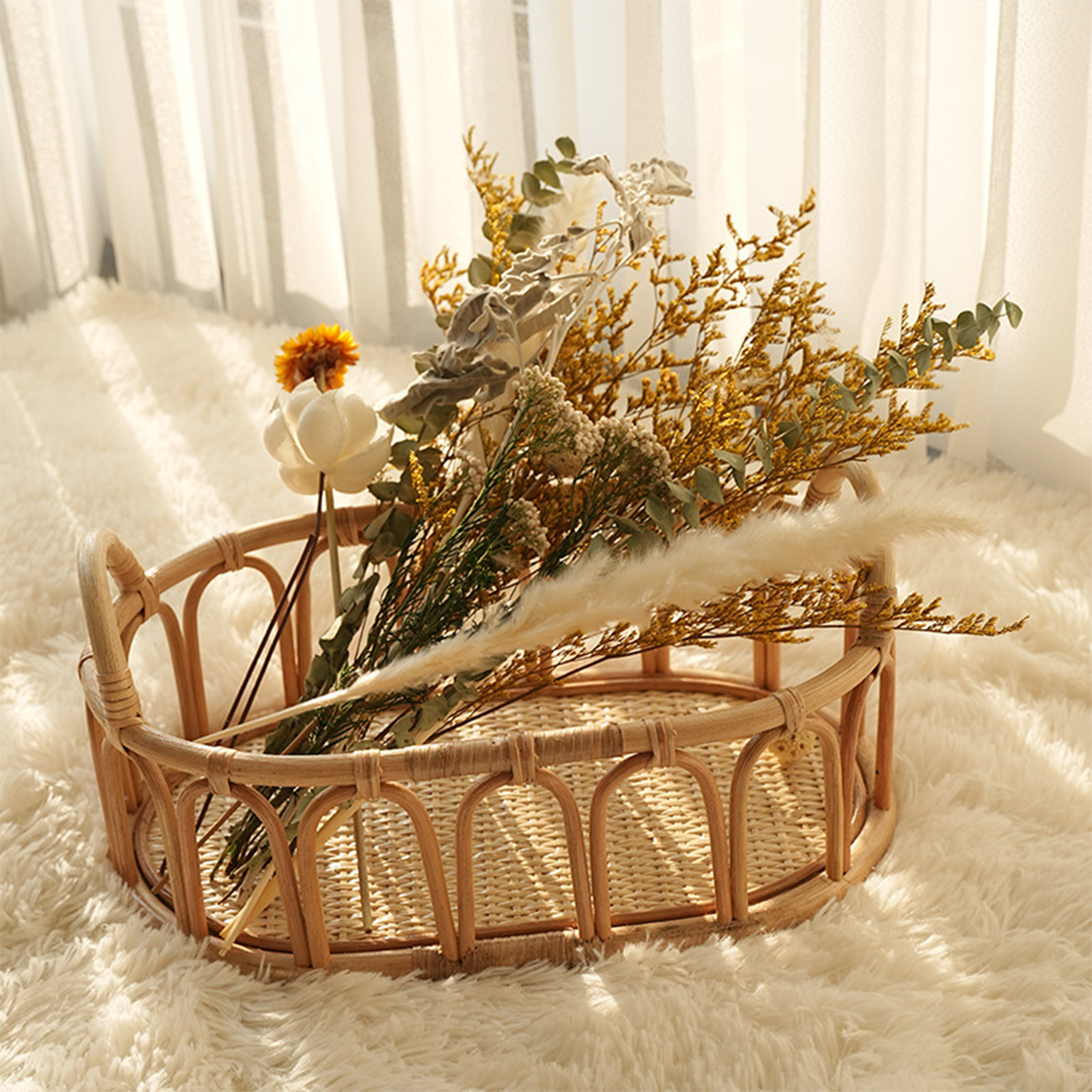 White Rattan Oval Tray