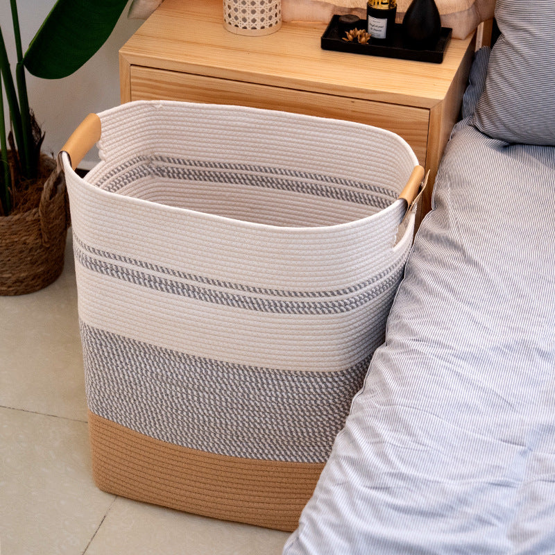 Nordic-style color-block cotton cord large-capacity fabric storage basket