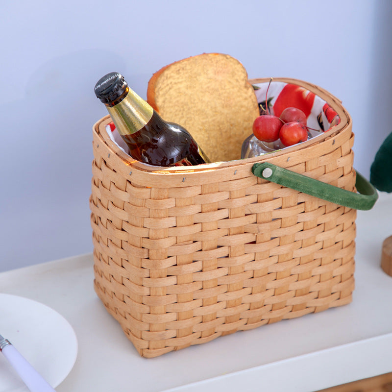 Wooden Woven Storage Picnic Basket