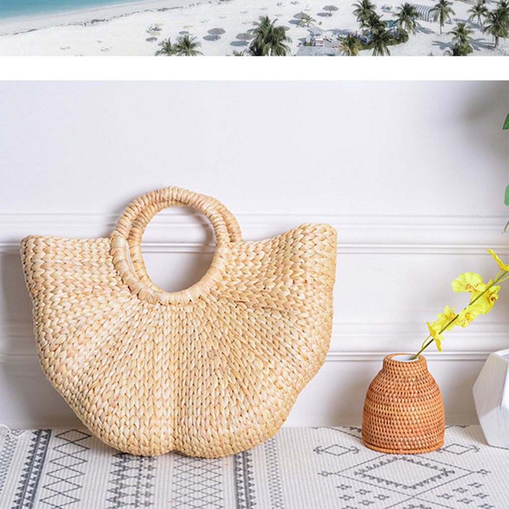 Straw Woven Wave Handheld Tote Bag