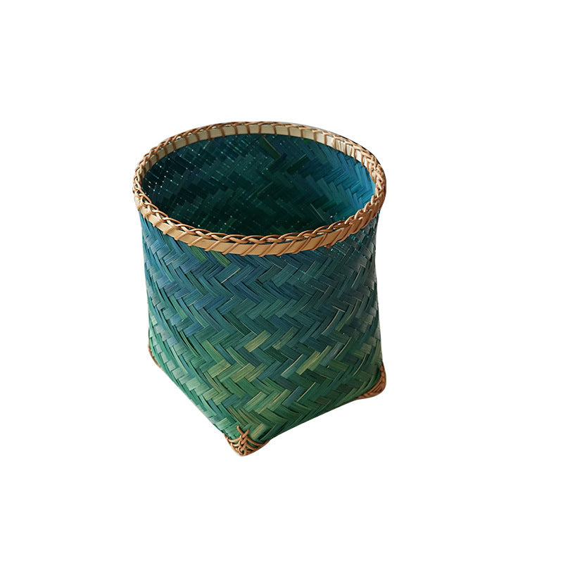 Gradient Green Bamboo Woven Square Storage Basket
