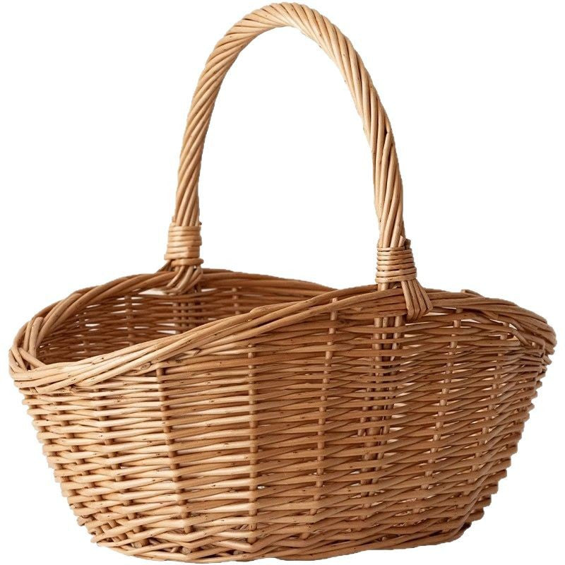 Rattan woven oval hand-held vegetable basket