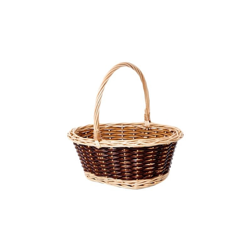 Two-tone Oval Willow Rattan Woven Handheld Storage Basket