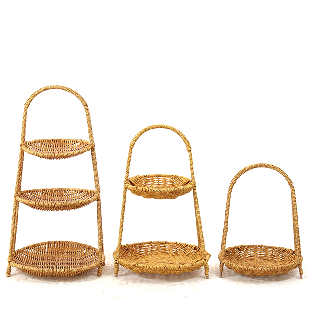 Rattan-woven multi-layer hand-held snack and fruit basket